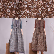 Natural O Neck Lace Spring Clothes Design Chocolate Print Maxi Dress - SooLinen