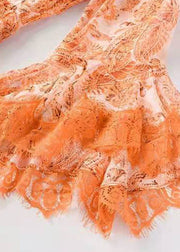 Natural Orange V Neck Print Long Dress Spring