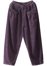 Natural Purple retro Pockets Corduroy Fall Pants