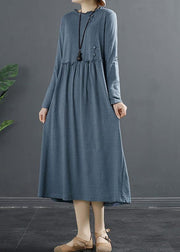 Natural Ruffled Patchwork Tunic Blue A Line Dresses - SooLinen