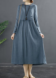 Natural Ruffled Patchwork Tunic Blue A Line Dresses - SooLinen