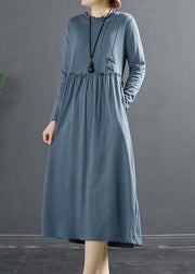 Natural Ruffled Patchwork Tunic Blue A Line Dresses - SooLinen