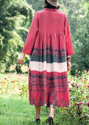 Natural Stand Collar Cinched Quilting Dresses Fashion Ideas Red Print Maxi Dress - SooLinen