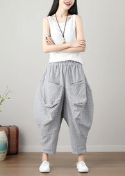 Natural Striped drop-crotch Cotton Linen  Pants Summer - SooLinen