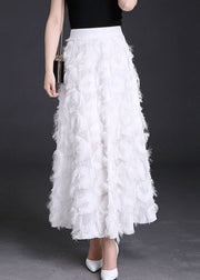 Natural White Tasseled Chiffon Skirts Spring