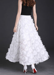 Natural White Tasseled Chiffon Skirts Spring