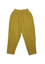 Natural Yellow Pockets Cotton Linen  Pants Summer - SooLinen