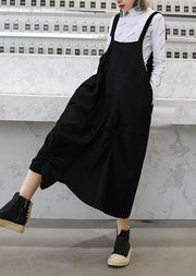 Natural black cotton quilting clothes Spaghetti Strap Cinched cotton robes Dress - SooLinen