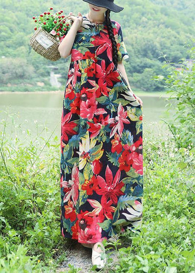 Natural blue linen clothes Fine Shirts prints Maxi summer Dresses - SooLinen