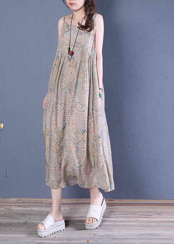 Natural floral cotton clothes Spaghetti Strap Robe summer Dress - SooLinen