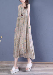 Natural floral cotton clothes Spaghetti Strap Robe summer Dress - SooLinen