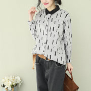 Natural gray lapel linen crane tops Fitted Photography Button Down Midi tops