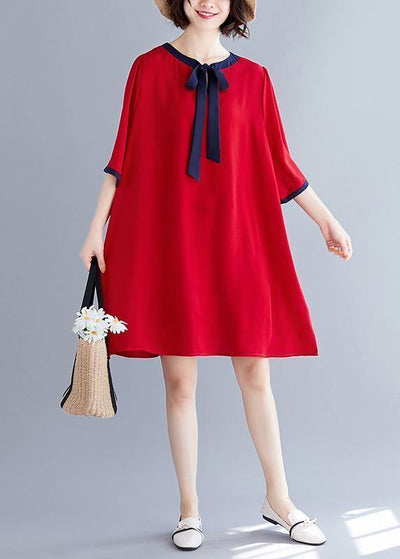 Natural half sleeve chiffon clothes For Women Fashion Neckline red A Line Dresses Summer - SooLinen