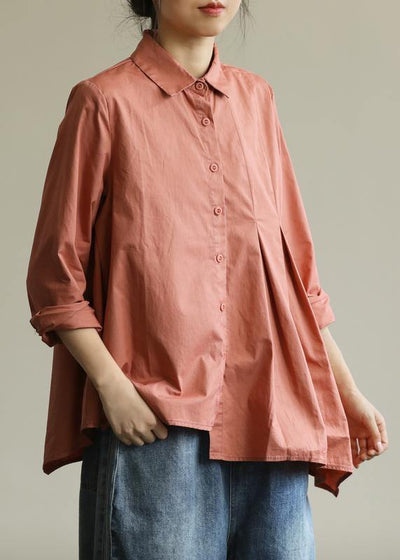 Natural lapel asymmetric top Wardrobes orange blouse - SooLinen