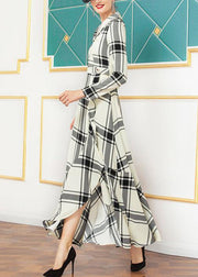 Natural nude plaid  Cotton quilting clothes asymmetric hem Dresses winter Dress - SooLinen