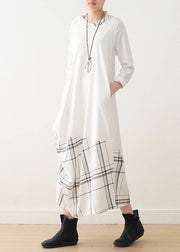 Natural o neck patchwork cotton outfit pattern white long Dress - SooLinen