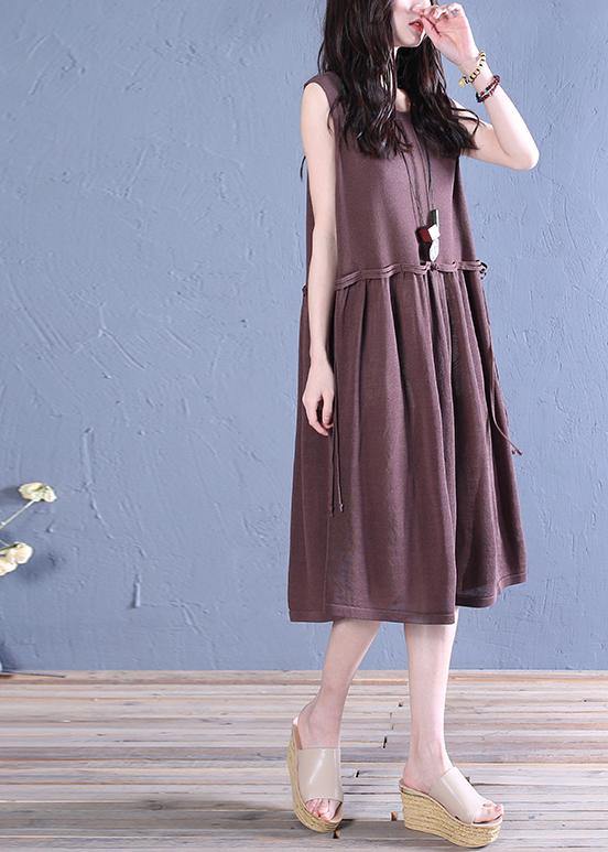 Natural o neck patchwork linen summer dresses Christmas Gifts chocolate Dress - SooLinen