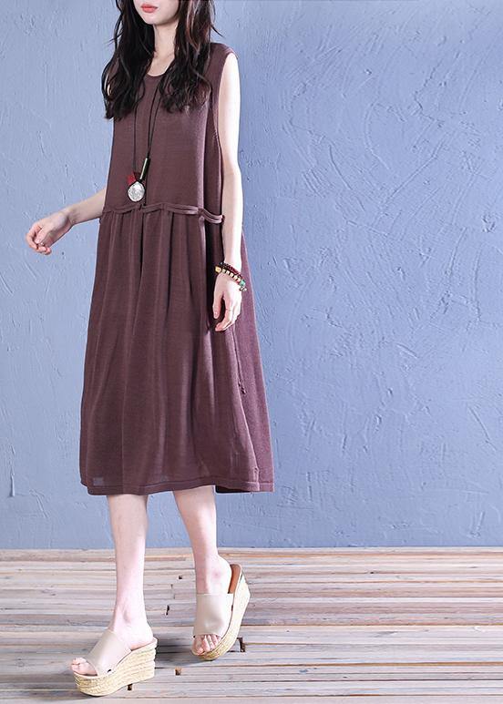 Natural o neck patchwork linen summer dresses Christmas Gifts chocolate Dress - SooLinen