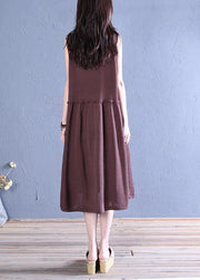 Natural o neck patchwork linen summer dresses Christmas Gifts chocolate Dress - SooLinen