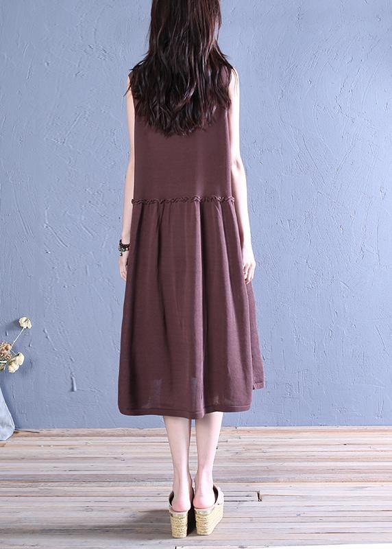 Natural o neck patchwork linen summer dresses Christmas Gifts chocolate Dress - SooLinen