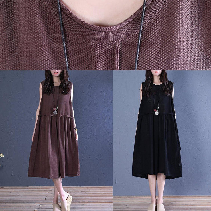 Natural o neck patchwork linen summer dresses Christmas Gifts chocolate Dress - SooLinen