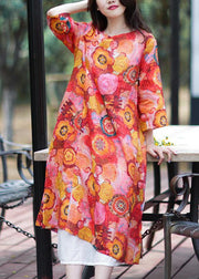 Natural o neck side open linen clothes Photography floral Dress - SooLinen