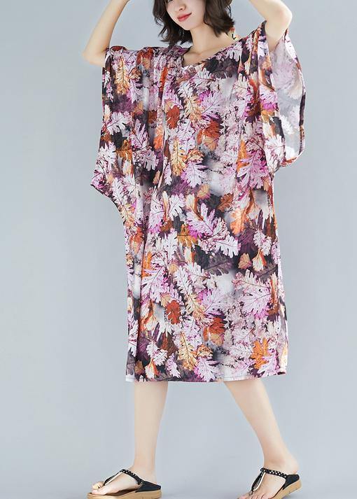 Natural purple print Cotton clothes Women o neck A Line summer Dresses - SooLinen