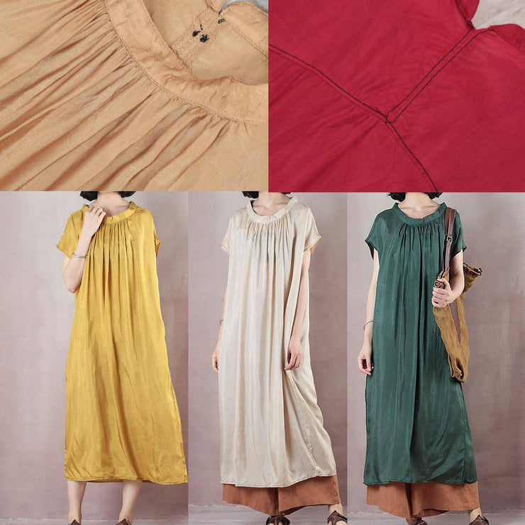 Natural short sleeve cotton summer clothes Runway yellow Plus Size Dresses - SooLinen