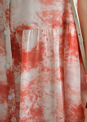 Natural sleeveless Cinched chiffon Women Casual Sewing red print Robe Dress Summer - SooLinen