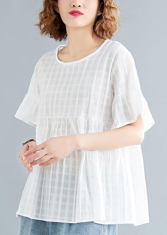 Natural white cotton linen tunic top Organic Tutorials o neck Half sleeve oversized Summer shirt - SooLinen