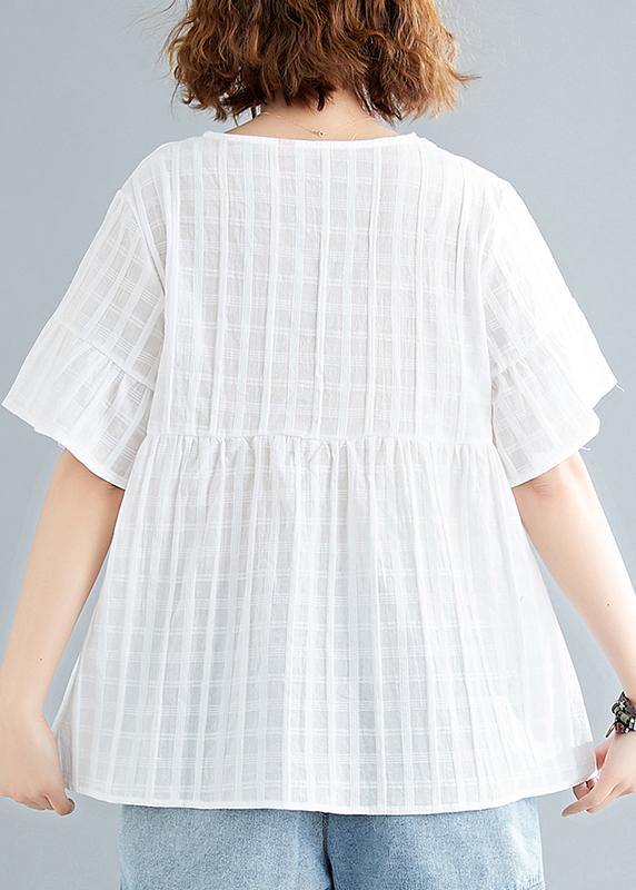 Natural white cotton linen tunic top Organic Tutorials o neck Half sleeve oversized Summer shirt - SooLinen