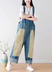 Natural Blue pockets Patchwork denim Jumpsuits Spring