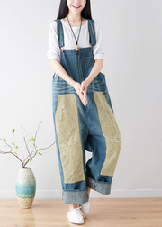 Natural Blue pockets Patchwork denim Jumpsuits Spring