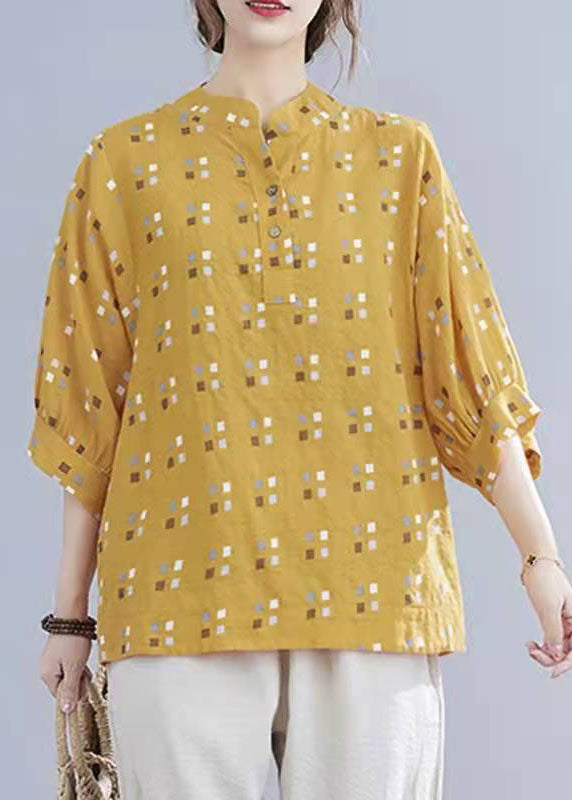 Natural O-Neck Ruffles Crane Tops Design Orange Blouse