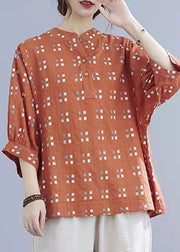 Natürliche O-Neck Rüschen Crane Tops Design Orange Bluse