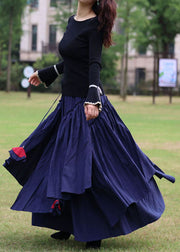 Navy Patchwork Cotton Skirts Ruffled Spring