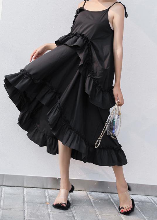 New Black Summer Ruffles Cotton Maxi Dresses - SooLinen