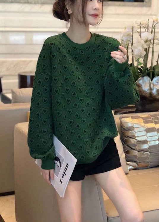 New Green O-Neck Print Cute Fall Sweatshirts Top