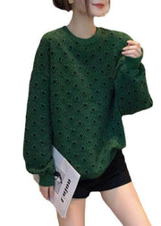 New Green O-Neck Print Cute Fall Sweatshirts Top