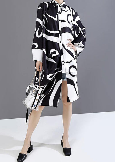 New Long Sleeve Black And White Woman 2021 Autumn Unique Shirt Dress - SooLinen