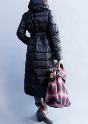 New Loose fitting women parka stand collar coats black tie waist down jacket woman - SooLinen