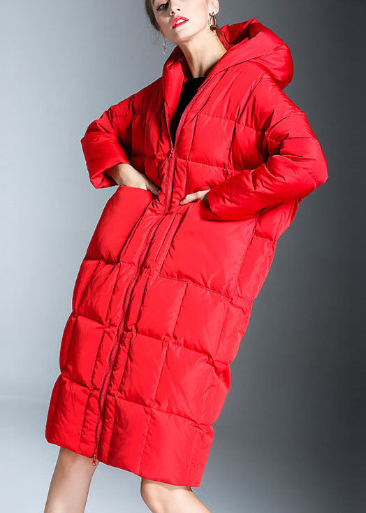 New Red hooded Pockets Casual Winter Duck Down coat