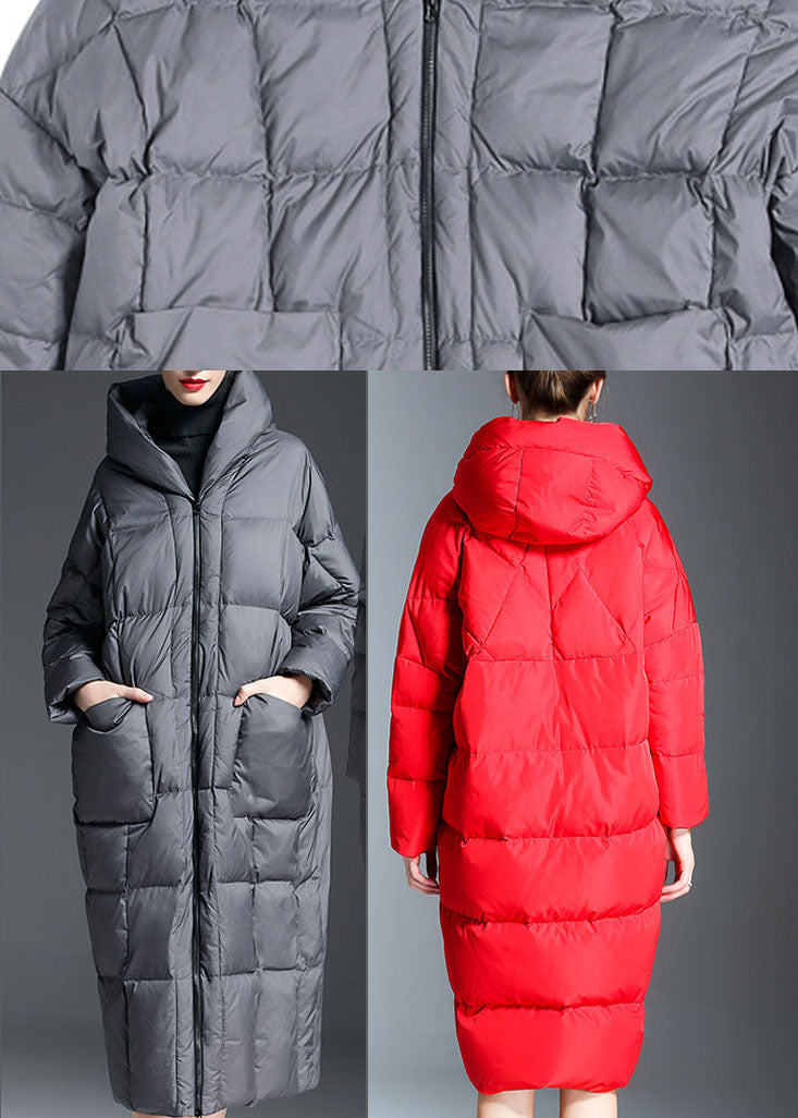 New Red hooded Pockets Casual Winter Duck Down coat