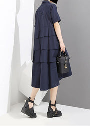 New Woman Summer Solid Blue Elegant Style Shirt Dress - SooLinen