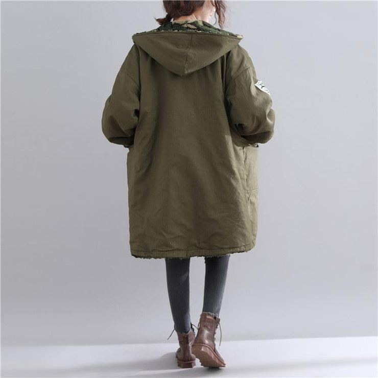 New army green parkas casual hooded jacket Fine pockets outwear