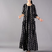 New black Plaid plus size clothing o neck baggy fall dresses 2018 pockets maxi dresses