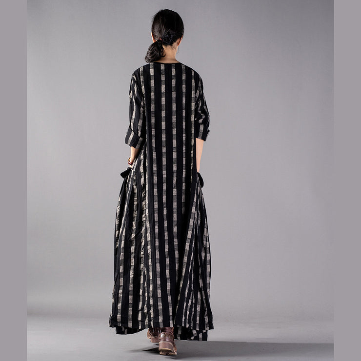 New black Plaid plus size clothing o neck baggy fall dresses 2018 pockets maxi dresses