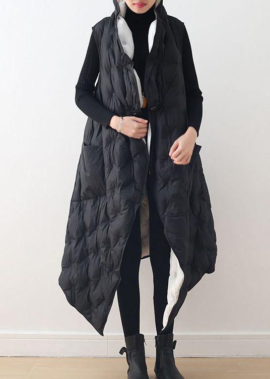 New black white waistcoat wear long thick loose large size cotton jacket coat on both sides - SooLinen