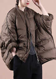 New chocolate down jacket woman oversize snow pockets zippered  coats - SooLinen