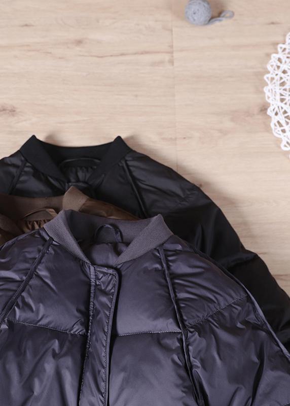 New chocolate down jacket woman oversize snow pockets zippered  coats - SooLinen